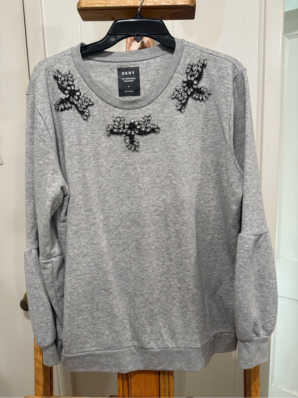 DKNY Gray Jeweled Crewneck Sweatshirt